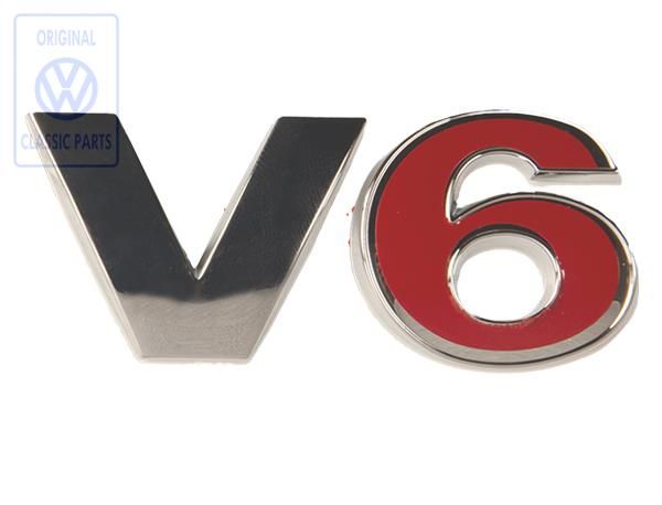 Volkswagen V6-embleem achter - chroom/rood