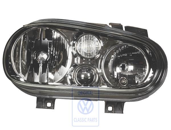 Volkswagen Golf 4 (1J) dubbele halogeenkoplamp - rechts, zwart/chroom, rechtsverkeer