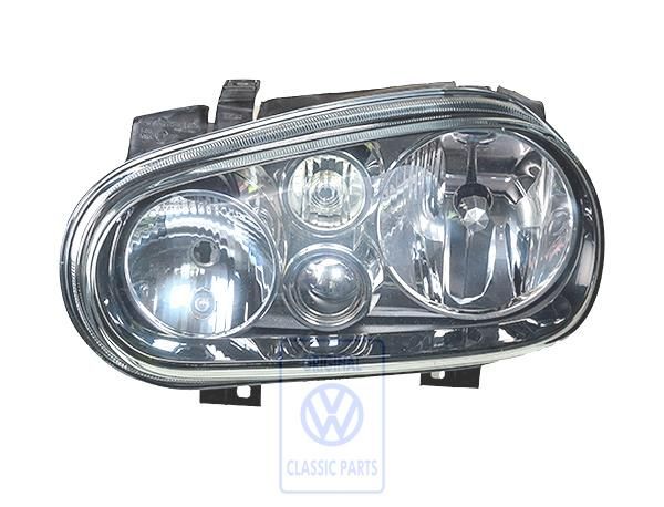 Volkswagen Golf 4 (1J) dubbele halogeenkoplamp - links, zwart/chroom, linksverkeer
