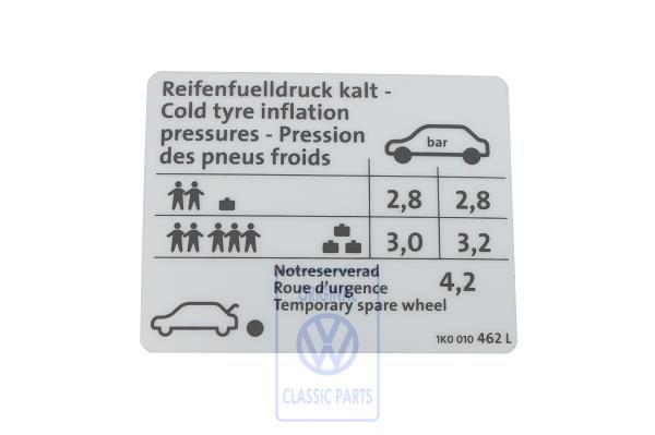 Volkswagen bandenspanningssticker - vierwielaandrijving, 184 kW
