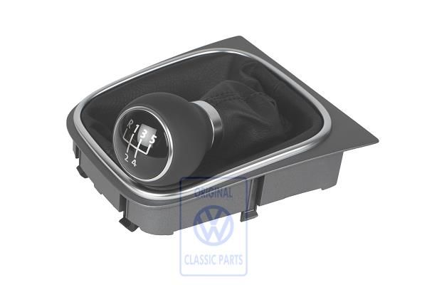 Volkswagen leren schakelpookknop met hoes - satijnzwart/aluminium