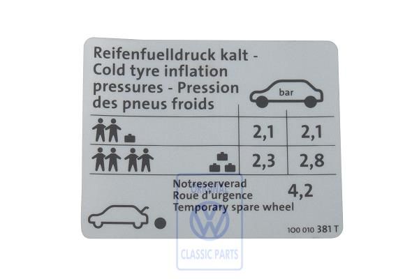 Volkswagen Eos (1F) bandenspanningssticker (FSI) - 85 kW