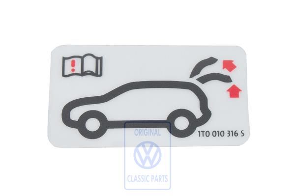 Volkswagen Touran 1 (1T) waarschuwingssticker