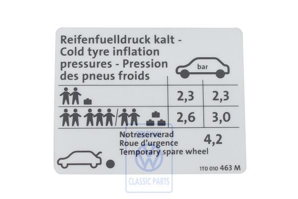 Volkswagen Touran 1 (1T) bandenspanningssticker