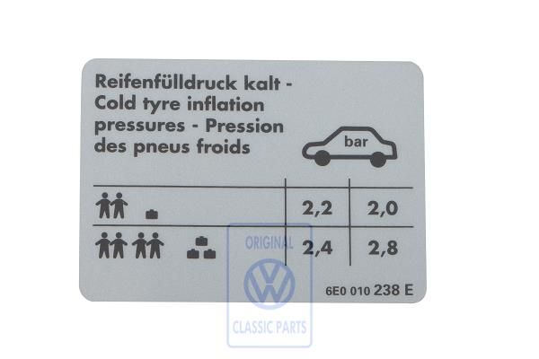 Volkswagen Lupo bandenspanningssticker - 92 kW