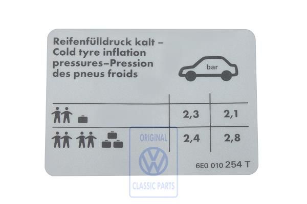 Volkswagen Lupo bandenspanningssticker