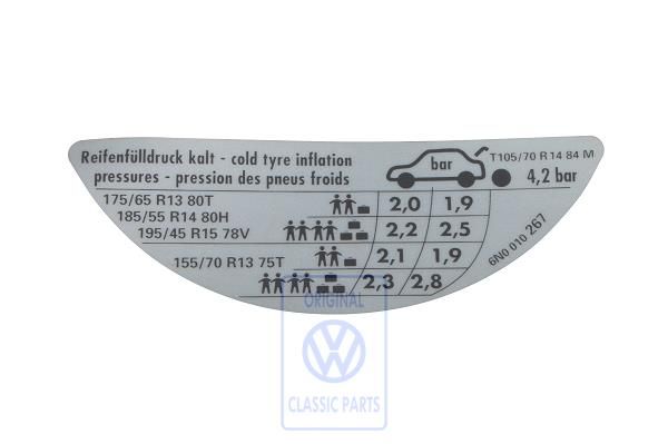 Volkswagen Polo 3 (6N) bandenspanningssticker - 37 kW