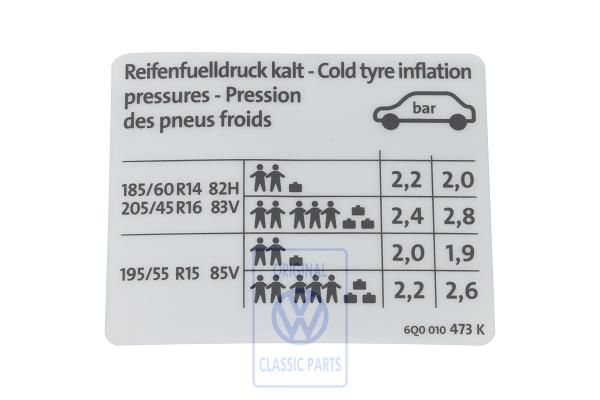 Volkswagen Polo 4 (9N) bandenspanningssticker - benzine 74 kW, Duitstalig