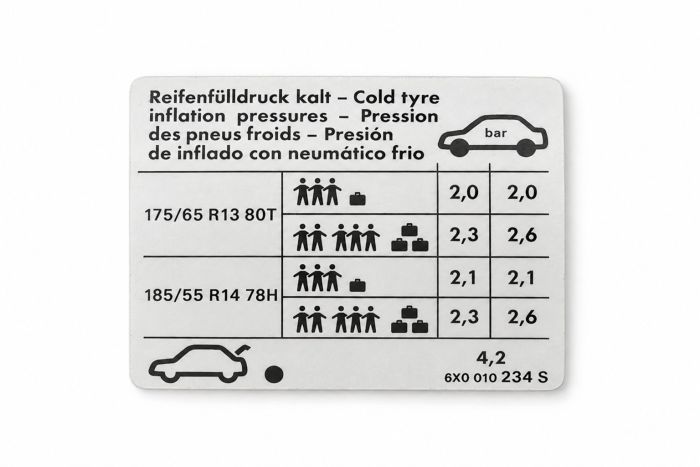 Volkswagen Lupo bandenspanningssticker - binnenzijde tankklep