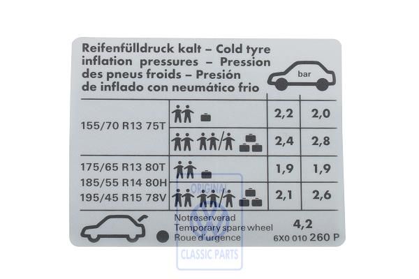 Volkswagen Lupo bandenspanningssticker - 37 kW