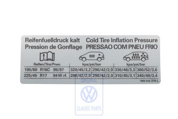 Volkswagen bandenspanningssticker